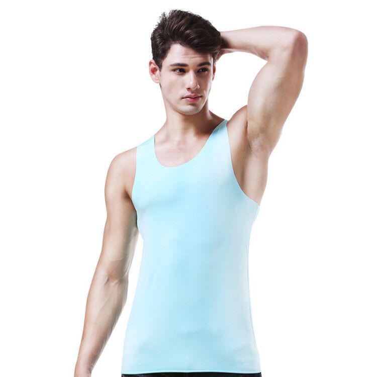 Men's Ice Silk Seamless Round Neck Slim Fit Sports Undershirt