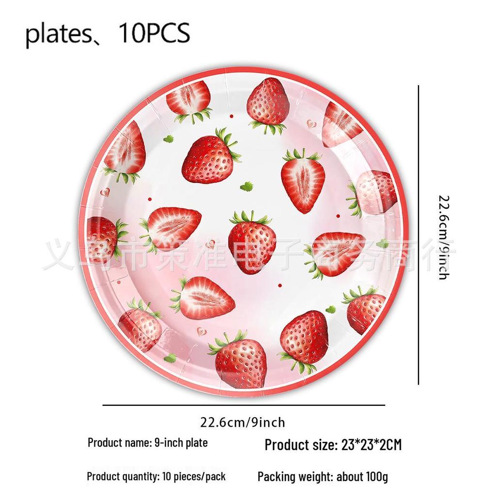 Strawberry Theme Party Tableware Set: Disposable Plates, Napkins, Cups, and Tablecloth