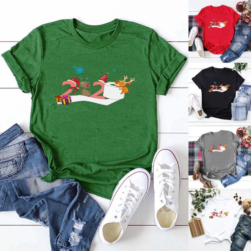

Spring Summer 2020 Christmas Reindeer Print Short Sleeve T-Shirt Small зелёный