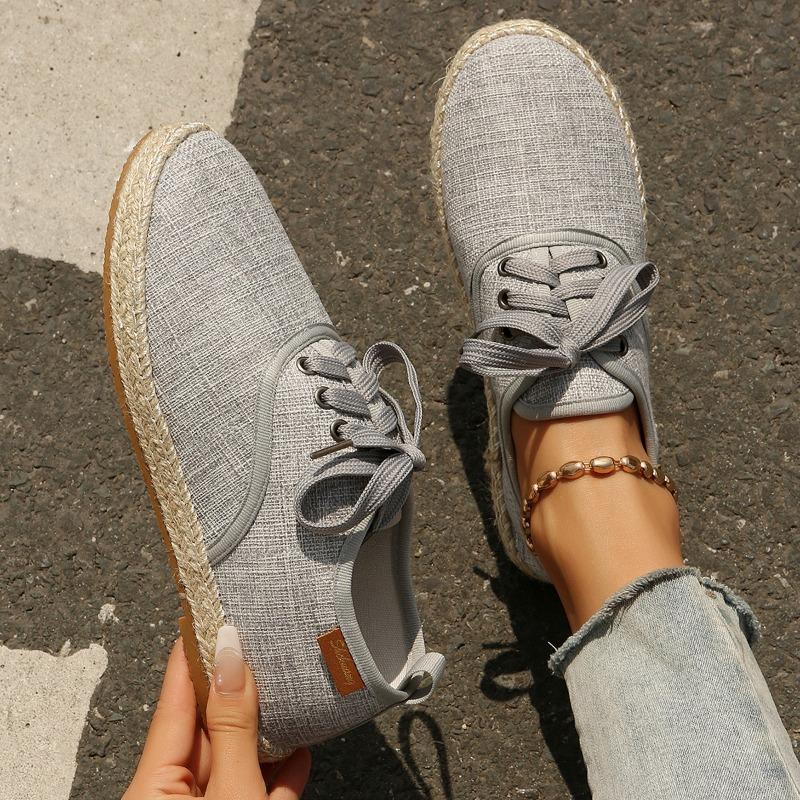 Breathable Linen Casual Flat Shoes Woman Espadrilles Loafers Ladies Comfy Houndstooth Print Canvas Zapatos Soft Driving Footwear