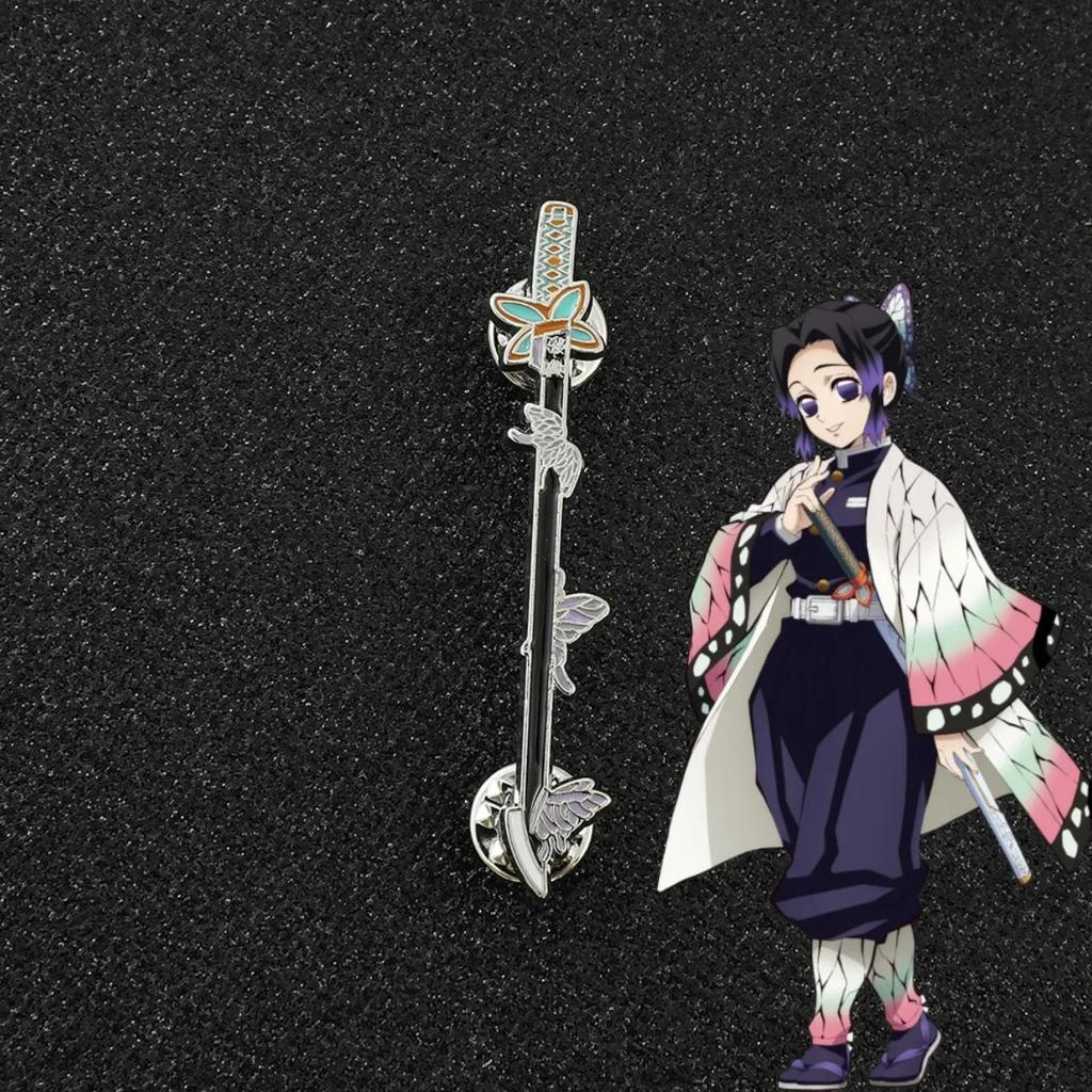 Metal Demon Slayer Pins Kimetsu No Yaiba Katana Badge Shinobu Brooches Tanjirou Sword Enamel Backpack Pin Anime Accessories Gift