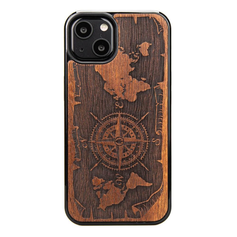 Wooden Case for iPhone 13, wind rose, merbau