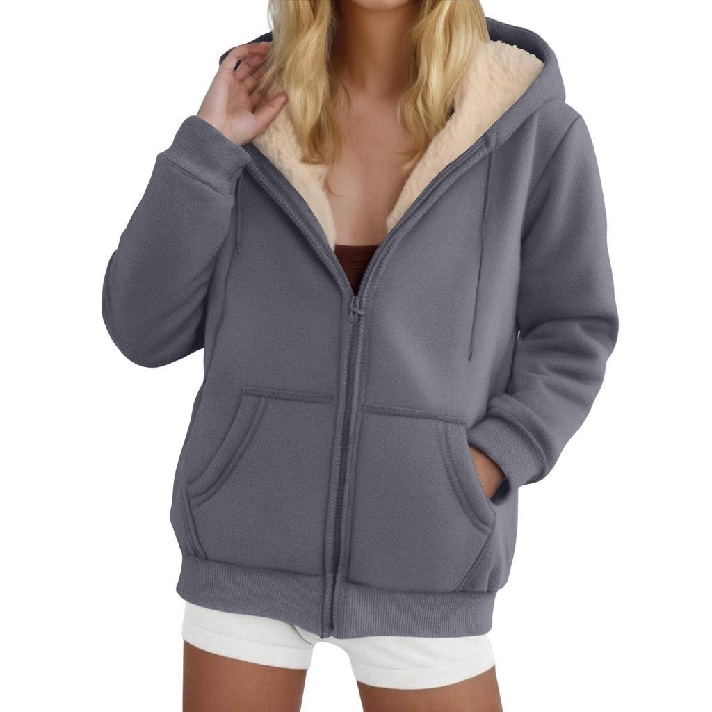 Women's Lambswool Coat Heavyweight Plus Velvet Thick Hoodie Cardigan