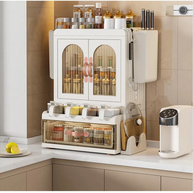 Kitchen Condiment Storage Rack Chopsticks Knife Holder Countertop Multi-functional Seasoning Kitchen Utensils Storage Rack Multi-layer Storage
