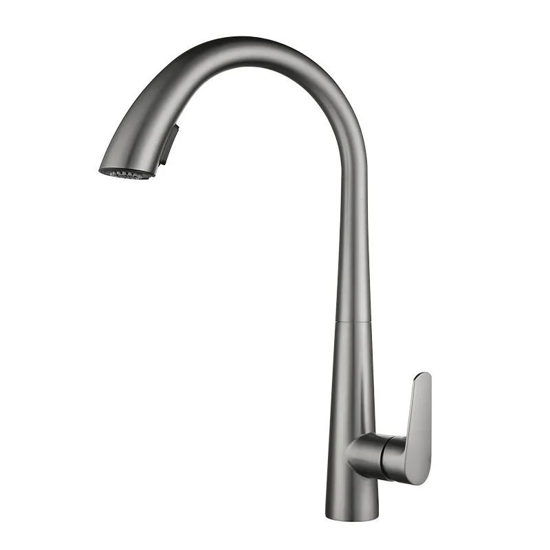 Kitchen Hot and Cold Faucet Pull-Out Stainless Steel Dual Outlet Sink Faucet Mixer Tap 360-Degree Rotatable Kitchen Faucet
