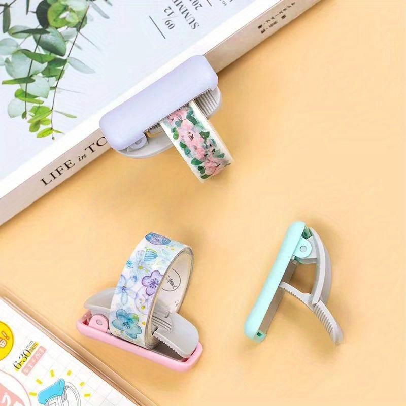 1pc Mini Portable Tape Cutter with Scissors - Pastel Pink, Blue, Mint Green & More Colors | Compact Plastic Tape Dispenser