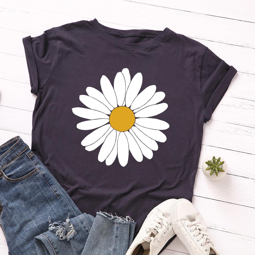 

Big Sun Flower Cotton T-Shirt Short Sleeve Round Neck Women 2d Print Tops S