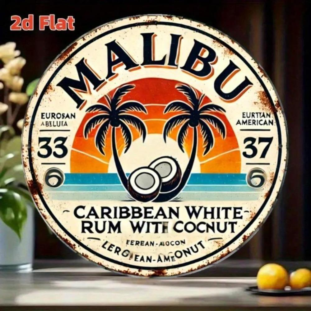 Vintage Tin Metal Sign Tropical Bar Wall Decor 8 Inch Round Rustic Art