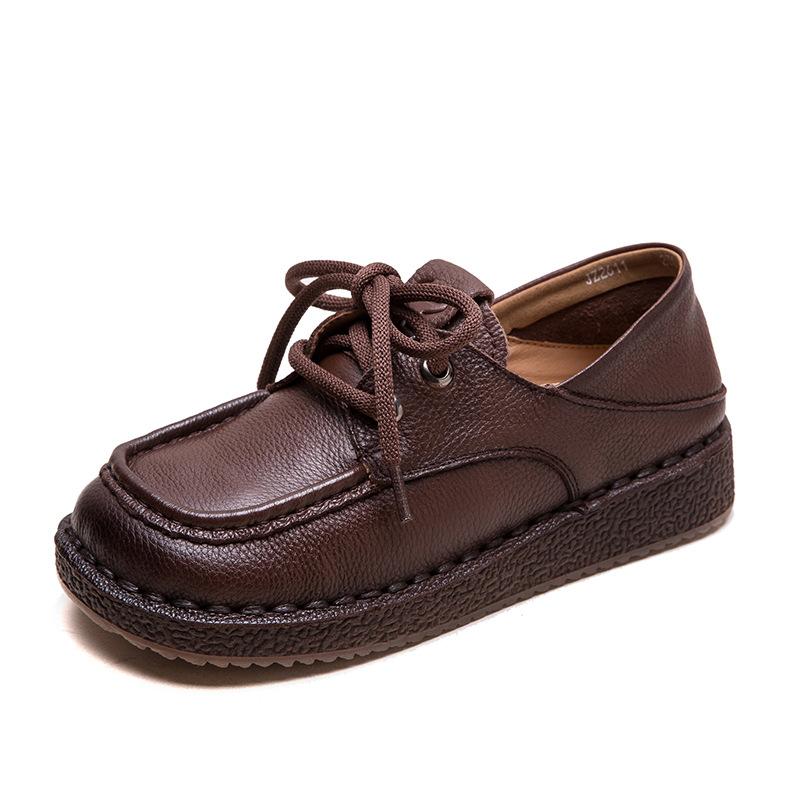 Fashion GKTINOO Women Loafers Spring Genuine Leather Comfort Flat Mother Shoes Lace Up Footwear Fashion Female Footwear Zapatos De Mujer