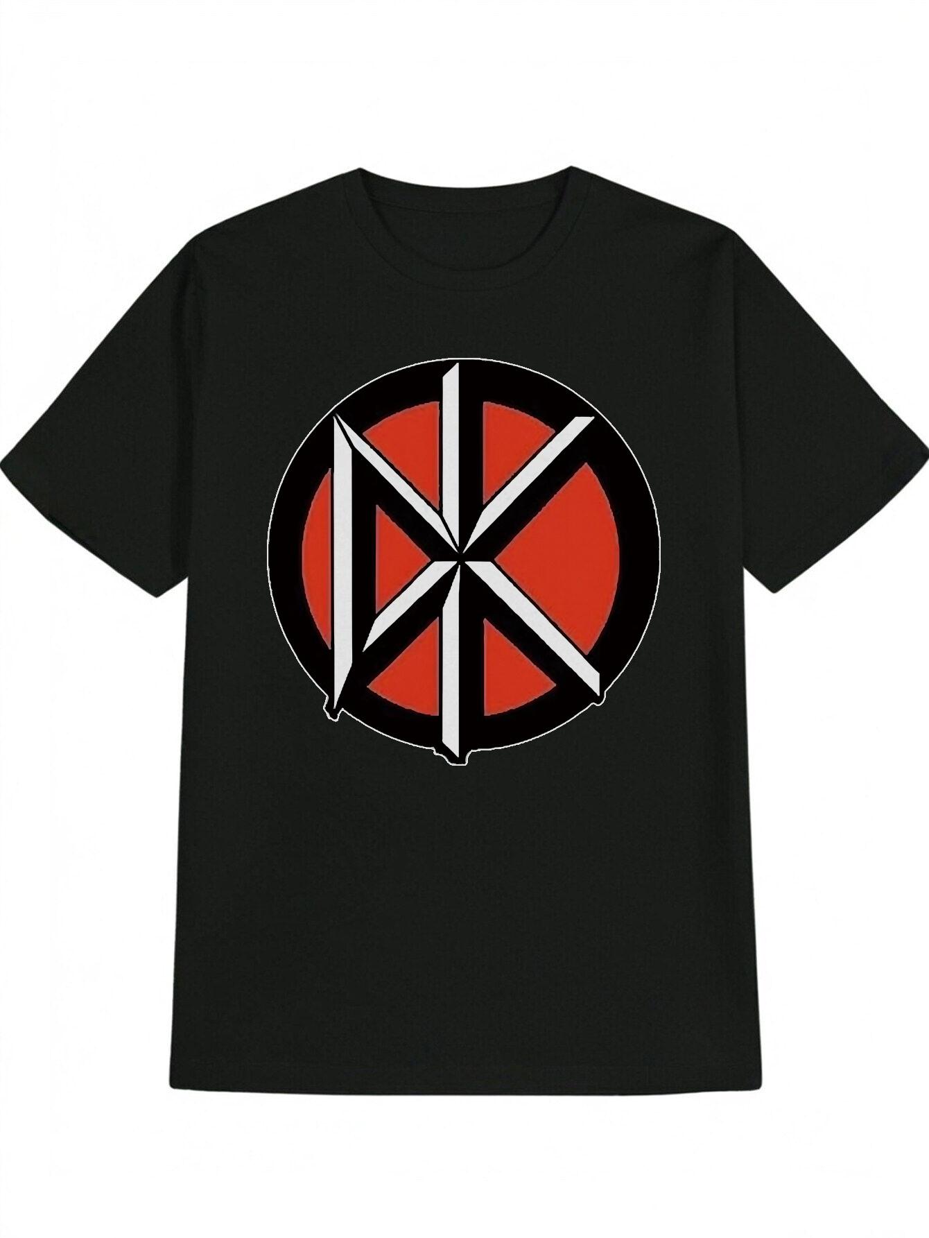Casual Black T-shirt with Red & White Cross Design - Round Neck XXXXL