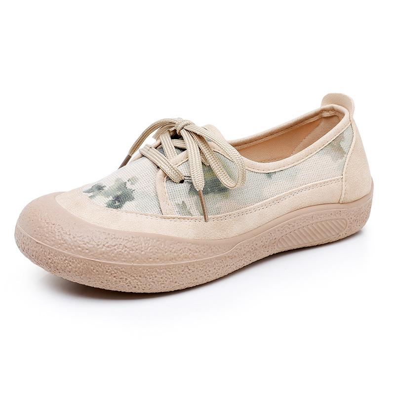 Fashion Spring and Autumn Women Flat Cloth Shoes Lace-up Round Toe Casual Shoes Comfortable and Breathable Outdoor Non-slip Sneakers