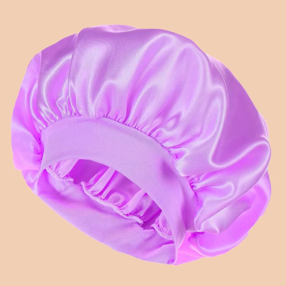 1pc Women's Solid Color Satin Wide-Brimmed Shower Cap, Suitable For Daily Use Silk Bonnet Satin Bonnet
