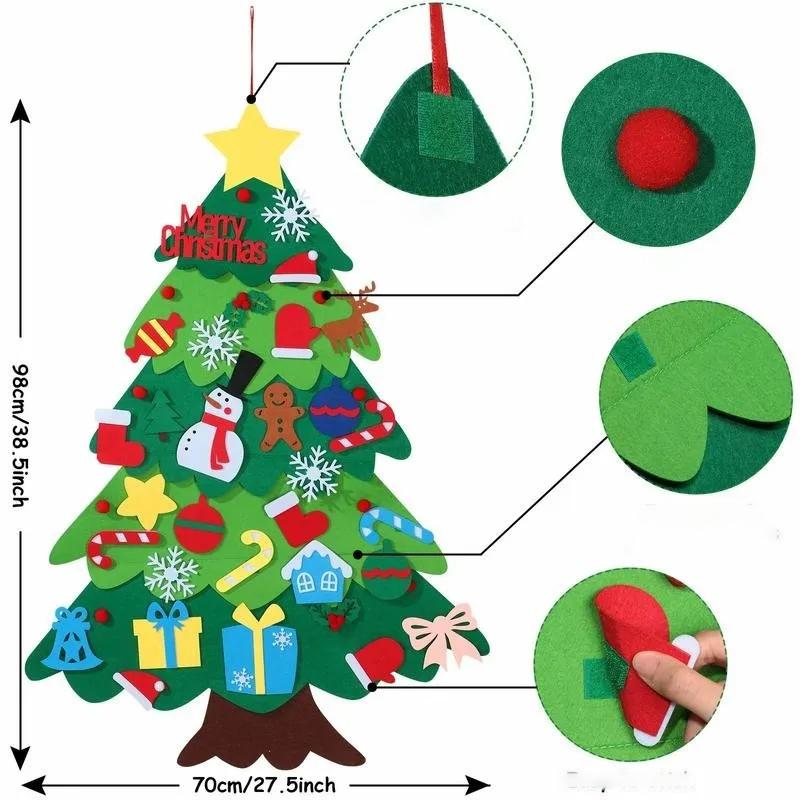 1-2PCS DIY Felt Christmas Tree Wall Hanging Artificial Xmas Tree with Santa Claus Snowflake Ornaments Holiday Supplies Decor