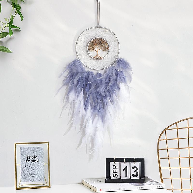 Life Tree Wind Chime Stone Hanging Ornament Fresh Girl Heart Forest Feather Pendant Bedroom Windowsill Creative Decoration