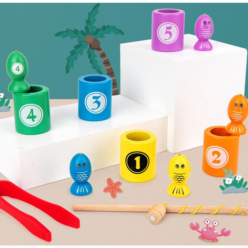 1 Set Baby Number Color Match Toy Magnetic Fishing Clip Insect Game  Wooden Montessori Toys Early Learning Educational Toys Gifts for Kids