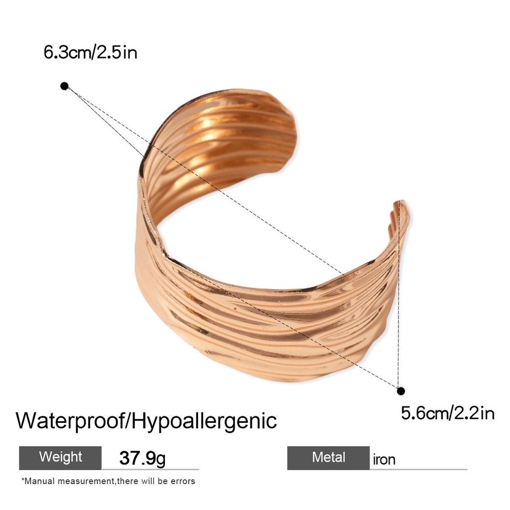 Metal Geometric Wave Texture Open Bangle: Exaggerated Bracelet with Advanced Fashion Sense for Women