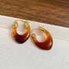 Retro Oval Resin U-shaped Ear Buckle Design Fashion Hoop Earrings Light Luxury Temperament  Accessories for Women