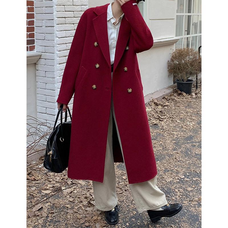 Q677 High-end Cashmere Classic 801 Plus Belt Cashmere Coat Women's Ankola Red Double-breasted Woolen Coat