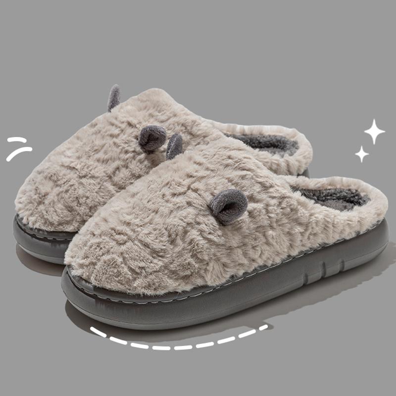 Fashion Cute Platform Plush Slippers for Women Couple Anti Slip Warm Fluffy Home Slides Woman Winter Soft Sole Cotton Indoor Shoes 45