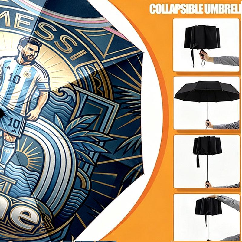 Custom Name Personalized Lionel Messi Print Umbrella, Auto Open Close, 8‑Rib Sturdy Frame, Commute Camping Hiking Use, Birthday Gift
