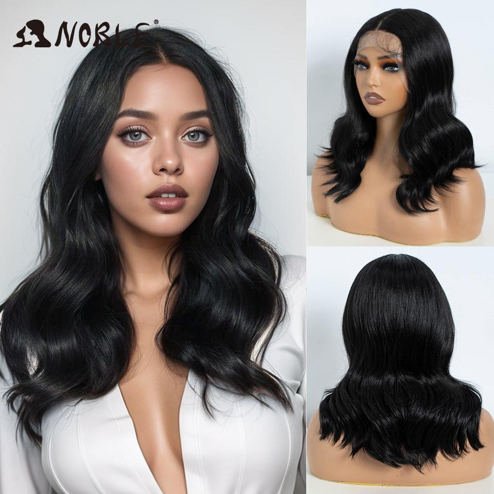 

Noble Synthetic Lace Front Wig 14 Inch Long Wavy Lace Part Body Wavy Black Wig For Women Lace Front Wig Ombre Blonde Cosplay Wig (as the picture,150%&14inches&Lace Front)