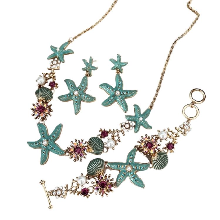 

Набор ювелирных изделий Морская звезда и ракушка , 4 предмета, ожерелья из сплава для пляжного мероприятия и повседневной моды синий