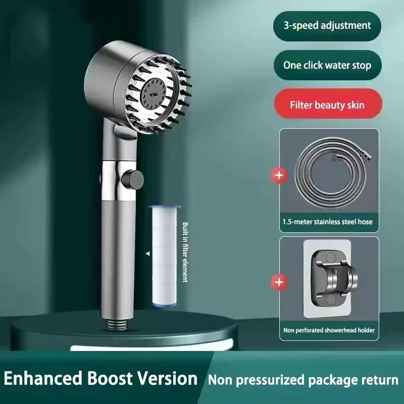 3-Mode High-Pressure Shower Head - Portable Filter + Rainfall Spray (Home/Bathroom Water Purifier)