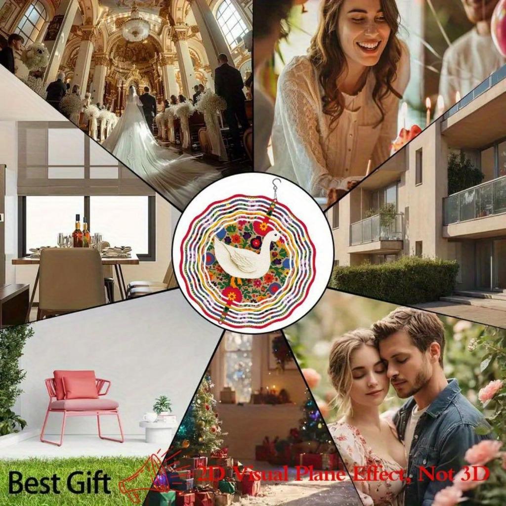Colorful Duck Wind Spinner Metal Garden Decor with Floral Art No Electricity Needed for Indoor Outdoor Yard Patio Holiday Decoration