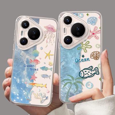 Blue Apple Huawei Pura80 Phone Case New 80pro Transparent P70 Niche P60 Full Coverage TPU Protective Cover