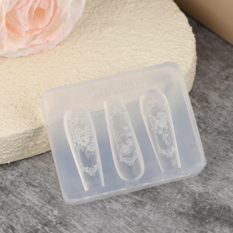 1 Stück Retro 3D Nagelformen Fensterrahmen Rosenblütenrahmen Nagelform 3D Schnitzerei Silikon Schablone DIY Maniküre Dekoration Werkzeuge