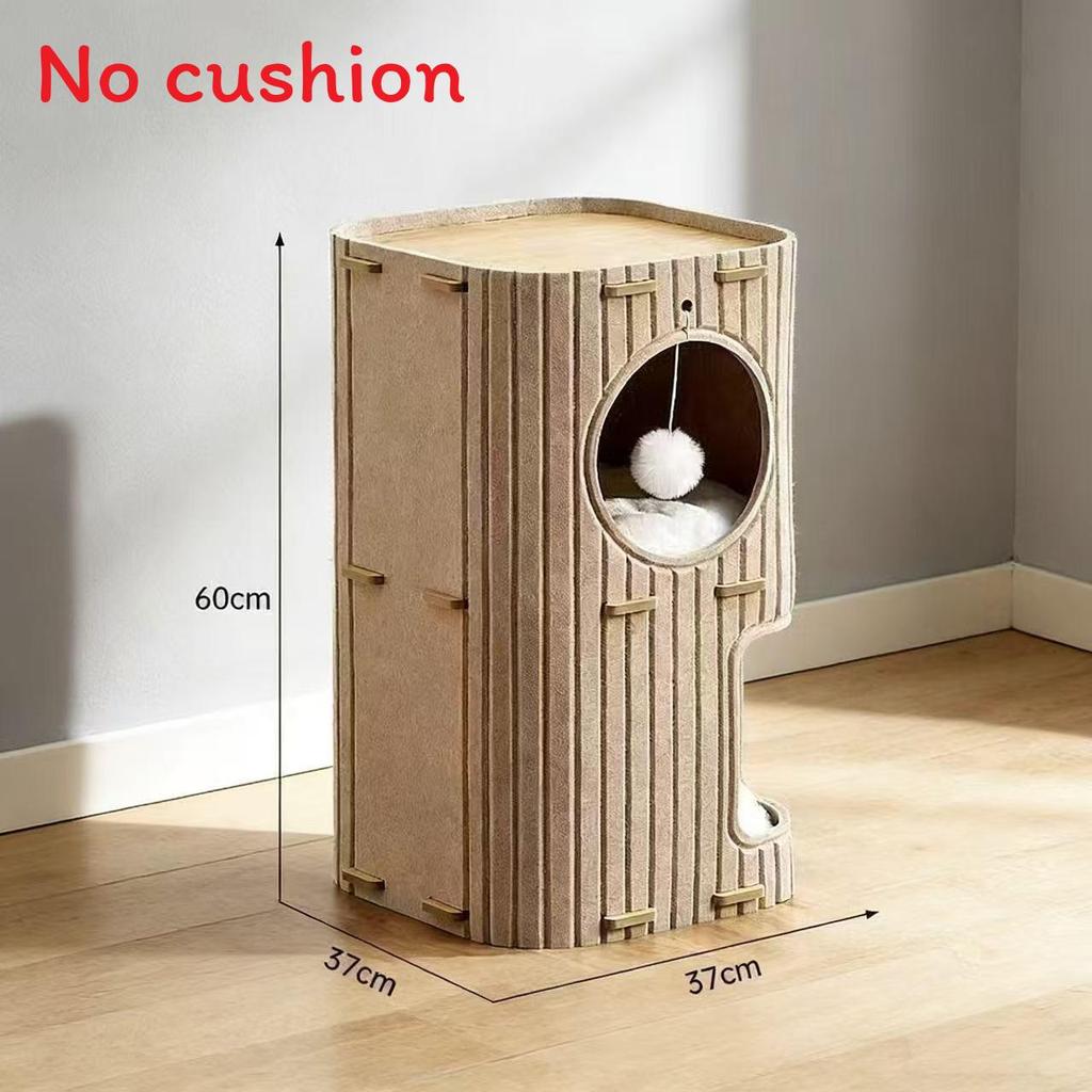 Cat Scratching Post With Multistory Cat House Made Of Polyester And Felt For Indoor Play