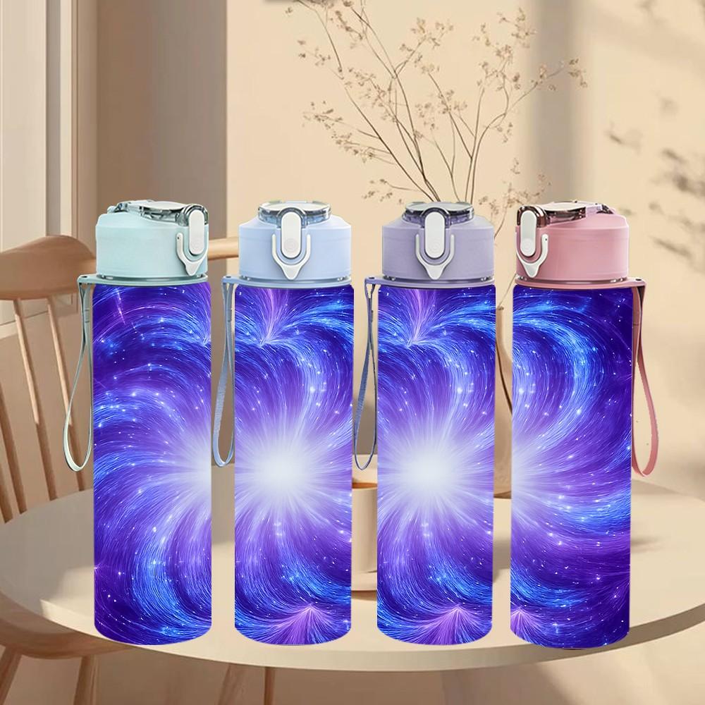 1PC Purple Blue Swirl Galaxy Nebula Print 750ml Color Plastic Sports Water Bottle Leakproof Flip Straw Lid Suitable for Sports Office Home Use