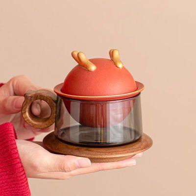 

BEPAN Creative Tea Water Separation Cup Chinese Style Cup with Lid Filter Wooden Handle Anti Scald Tea Set for Home Office 200ml
