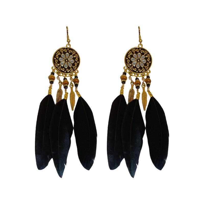 Bohemian Feather Tassel Earrings - Vintage Ethnic Style, High-End Niche Design for Women