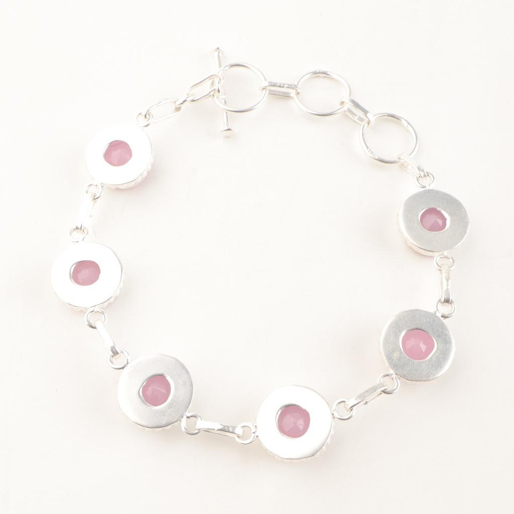 Rose Chalcedony Gemstone 925Sterling Silver Jewelry Handmade Chain Bracelet 9" RB-9-17