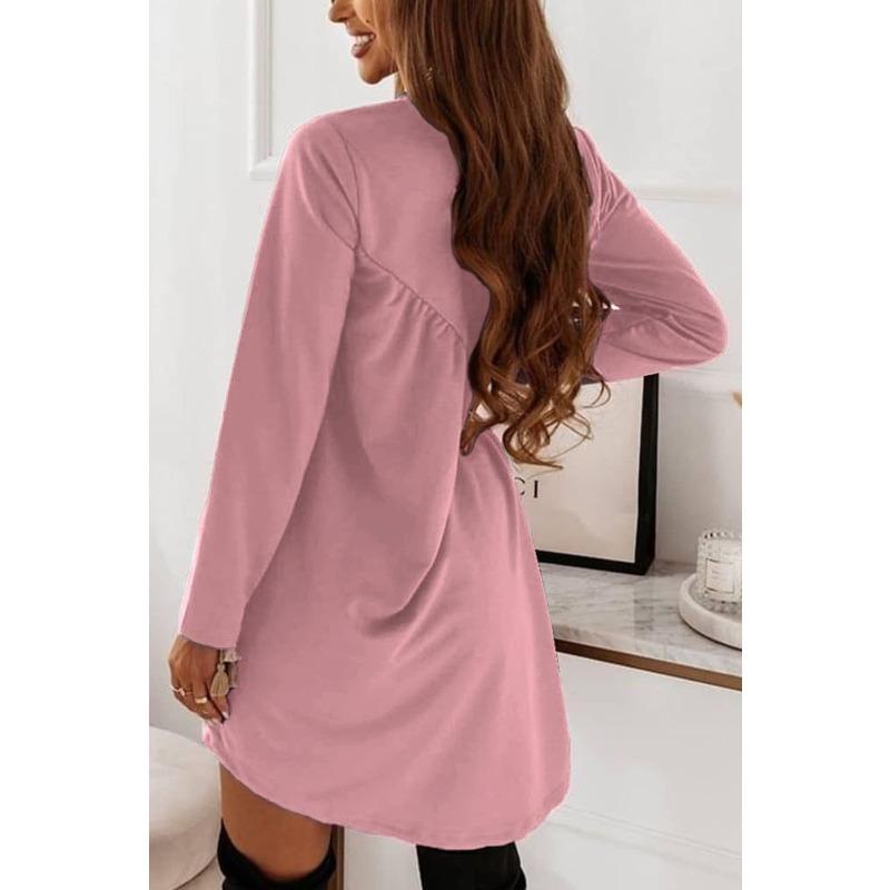 Women Crew Neck Long Sleeve Irregular Ruched Casual Sweatshirt Mini Dress