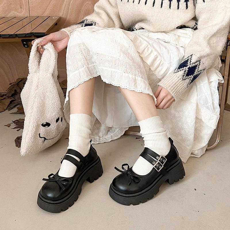 Platform bow small leather shoes women's spring and summer 2025 new retro Japanese jk British Mary Jane single shoes