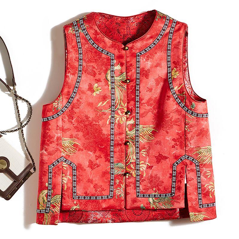 

Happy New Year! Satin Poplin Cotton I-Shaped Double-Sided Wear Red Vest Female Spring Autumn and Winter Outdoor New Vest White Red L