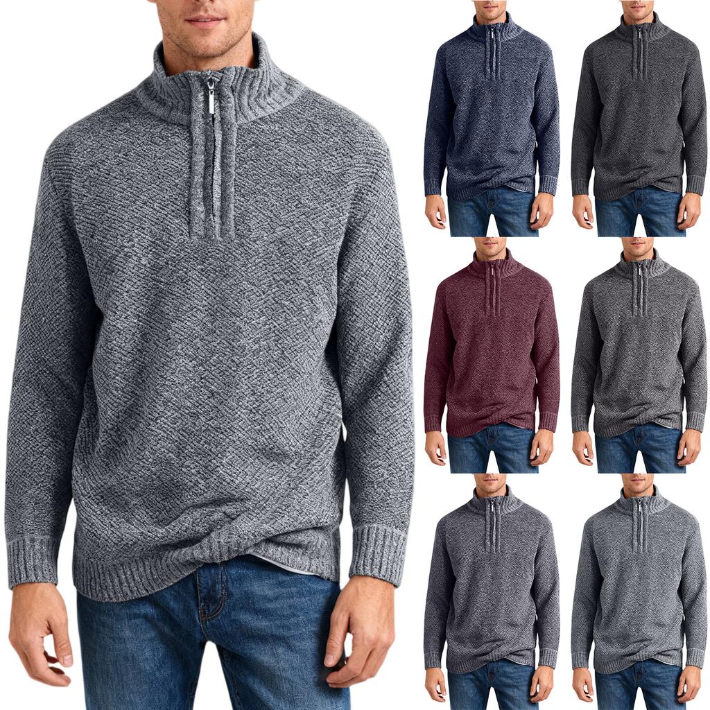 Men's Fashion Knitting Pullover Long Sleeves Loose Flip Collar Sweater