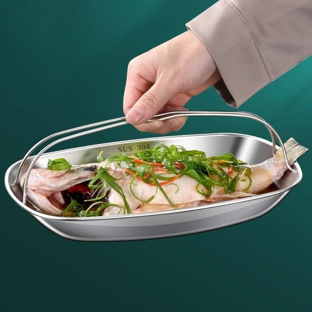 Heat-resistant Fish Serving Plate Stainless Steel Steaming Tray Durable Serving Tray  Cooking