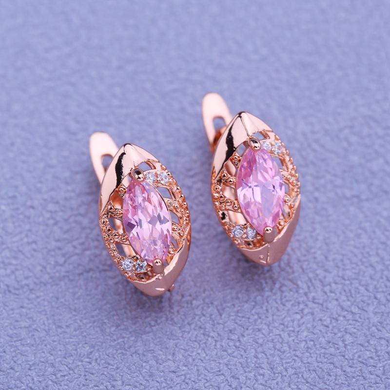 LSOOYH Klämörhängen Rose Gold Color Mode Örhängen För Kvinnor Ihåliga Rosa Cubic Zirconia Stud örhängen Smycken