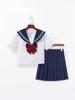 Třídílná JK uniforma v tmavě modré a bílé: Základní námořnický obleček s midi plisovanou sukní