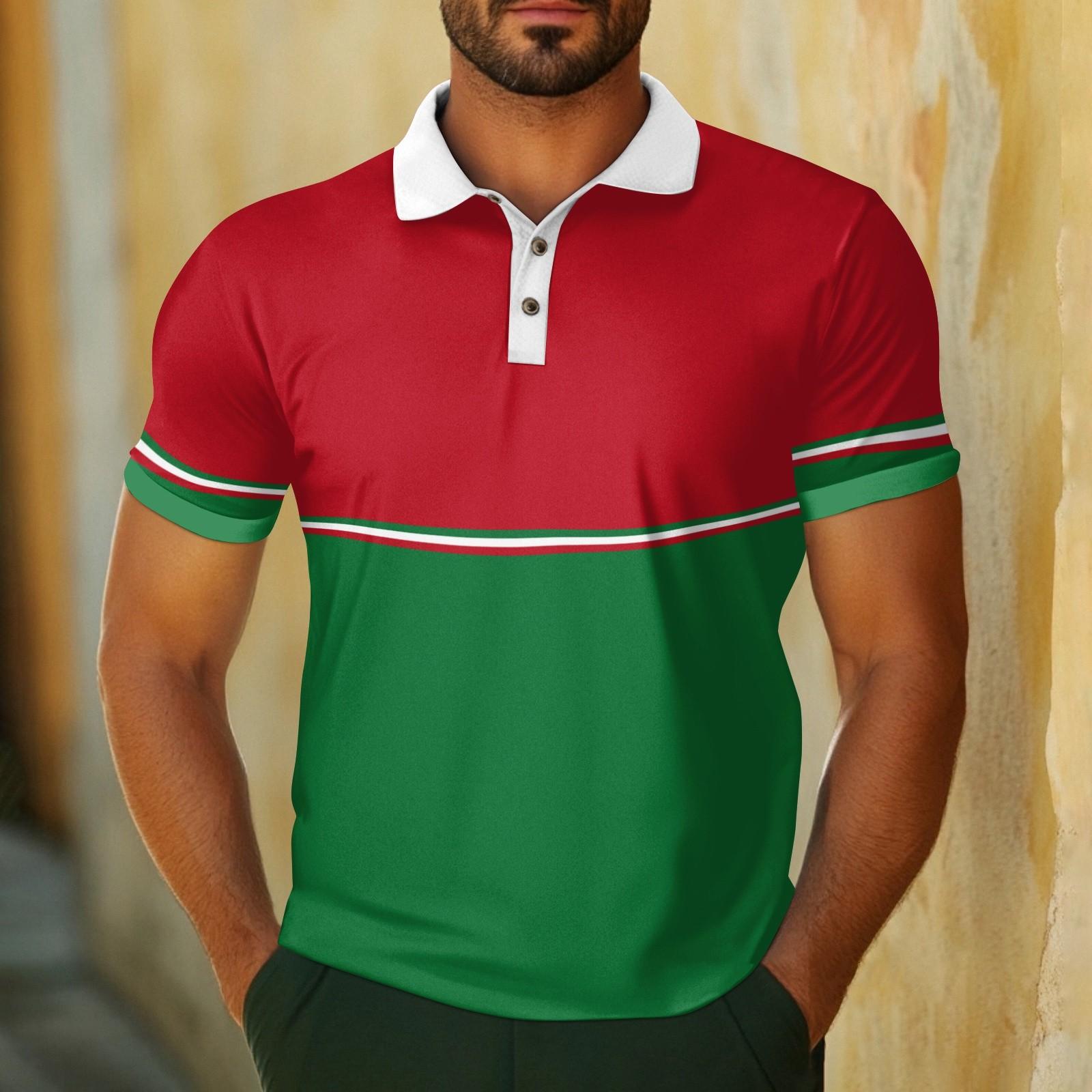 

Men s Casual Breathable Short Sleeve Striped Plaid Printed Shirt S червоний
