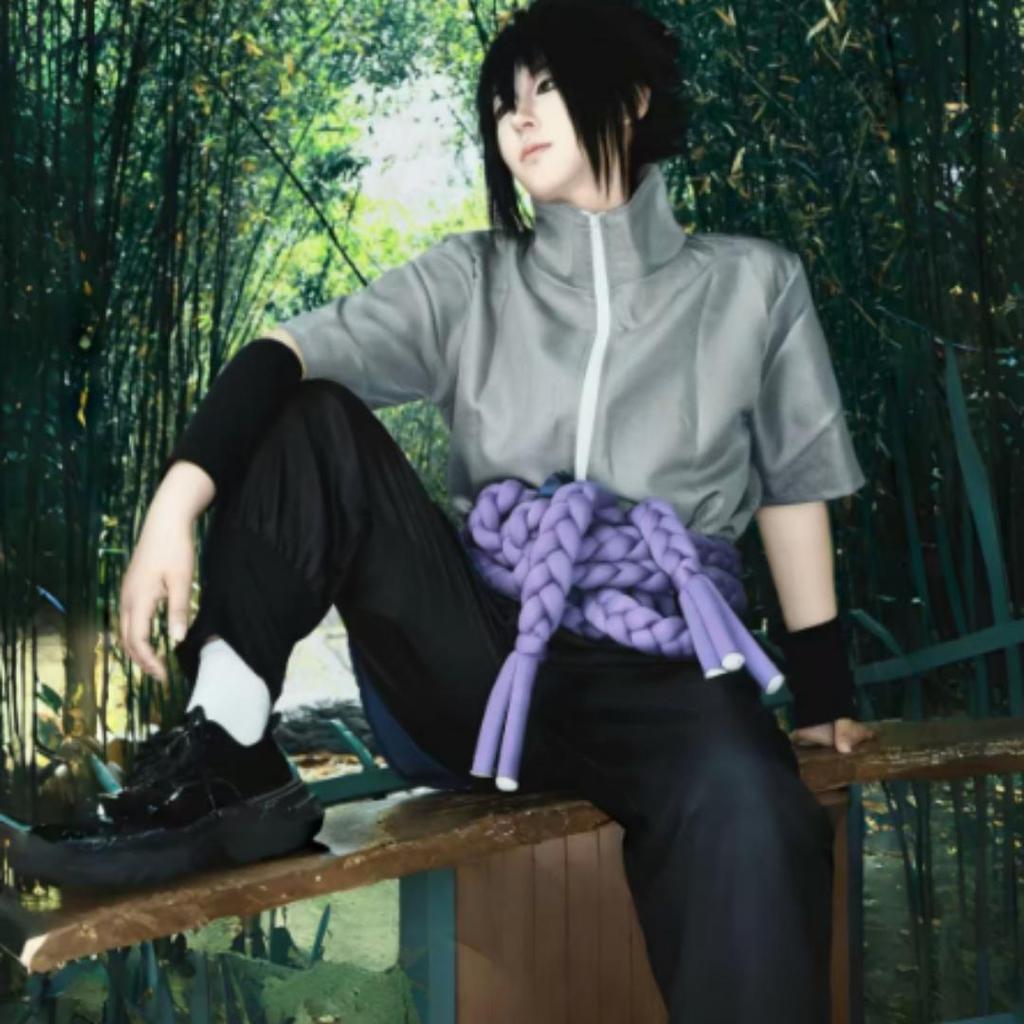 Anime Uchiha Sasuke Cosplay Kostym topp byxor bälte Cos Konvent gåva vuxen Unisex-version