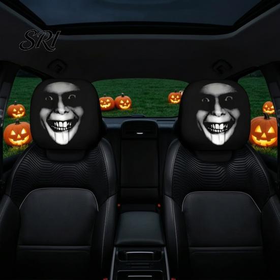 Unique Car Headrest Design 2Pcs Halloween Covers, Horror-Themed Seat Neck Pillow Washable Cover Cases, Breathable Stretchy Protector for Auto Interior