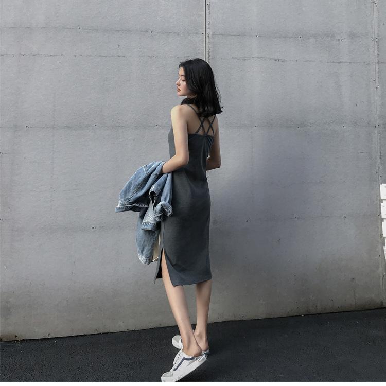 Medium and Long Suspender Dress, New Women's Split Ends In Summer, Thin Temperament, and Bottom Skirt Inside.