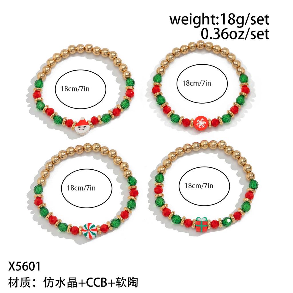 Christmas Soft Pottery Beaded Bracelet Set, Creative Holiday Gift Snowman Elk Alphabet Bracelet