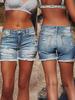 2026 Plus Size Mid-Waist Stretch Ripped Raw Hem Denim Shorts