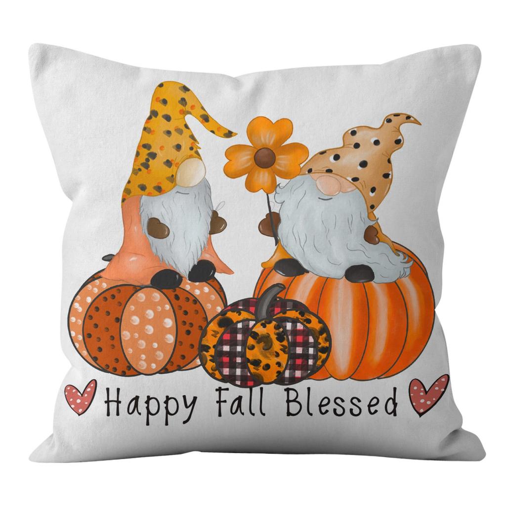 Home Thanksgiving Throw Pillow Cover Ultra Short Pile Pumpkin Gnome Cushion Cover