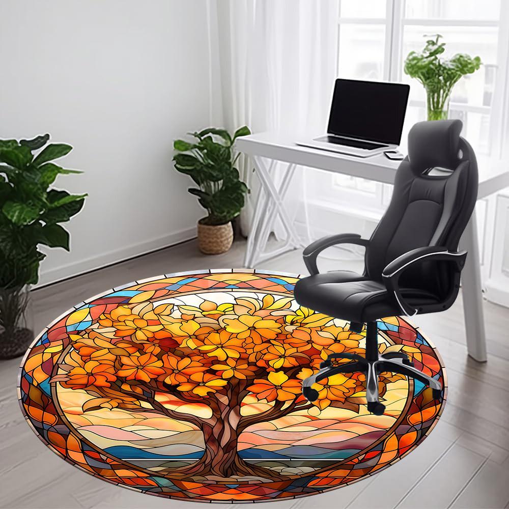 1pc Autumn Tree Office Round Area Rug, Indoor Mat Suitable ForOffice, Under Office Chairs Bedroom Living Room Home Decor, Room Deco  D028